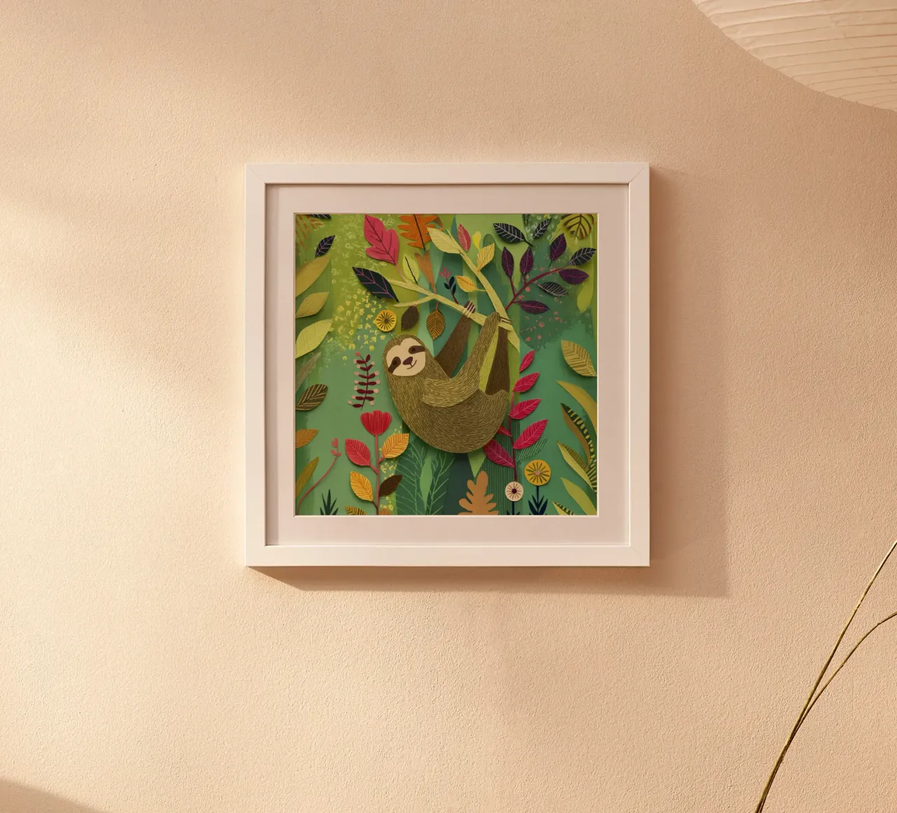 Bradipo Giungla Collage Art Vintage Tropicale Botanico Fauna Selvatica poster con telaio in alluminio da Modern Muse