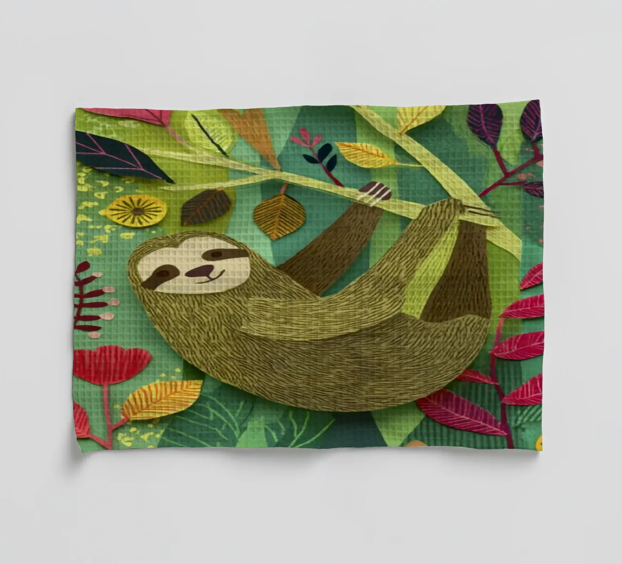 Bradipo Giungla Collage Art Vintage Tropicale Botanico Fauna Selvatica canovaccio da cucina da Modern Muse