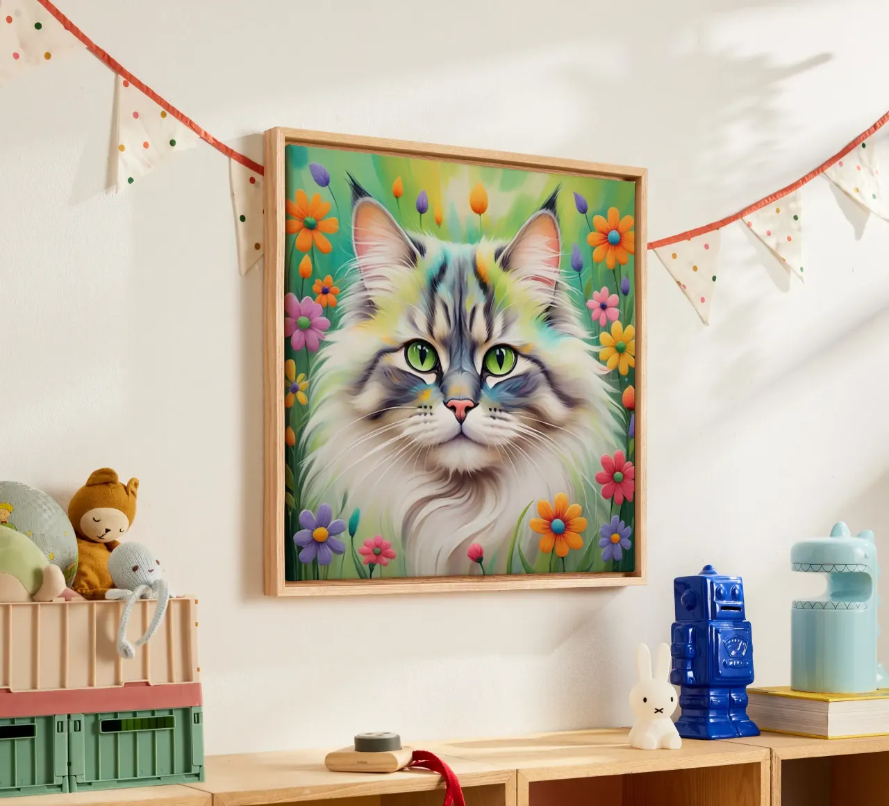 Cat with flower canvas by Purrfect Whiskers Art