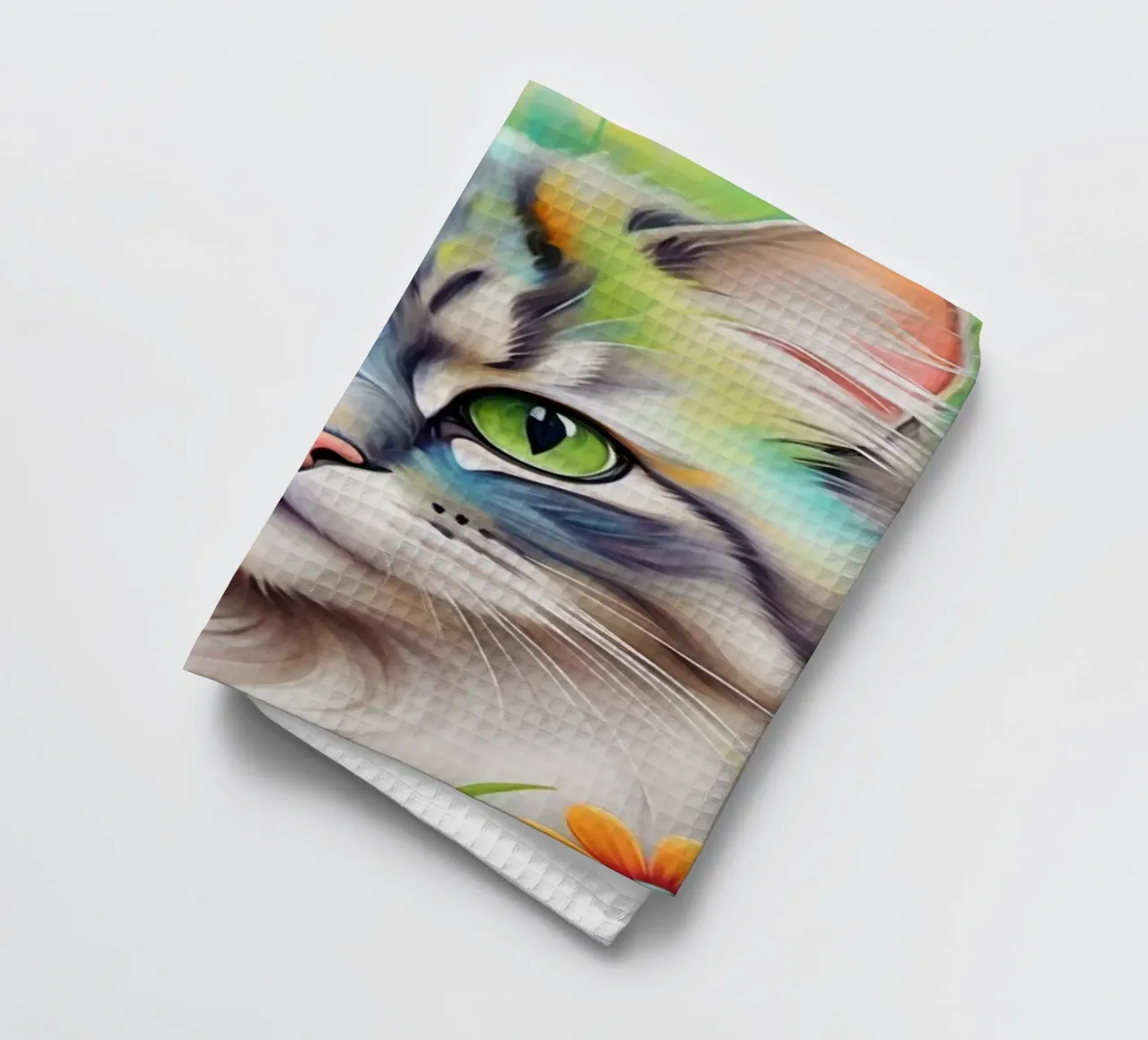 Gatto con fiore canovaccio da cucina da Purrfect Whiskers Art