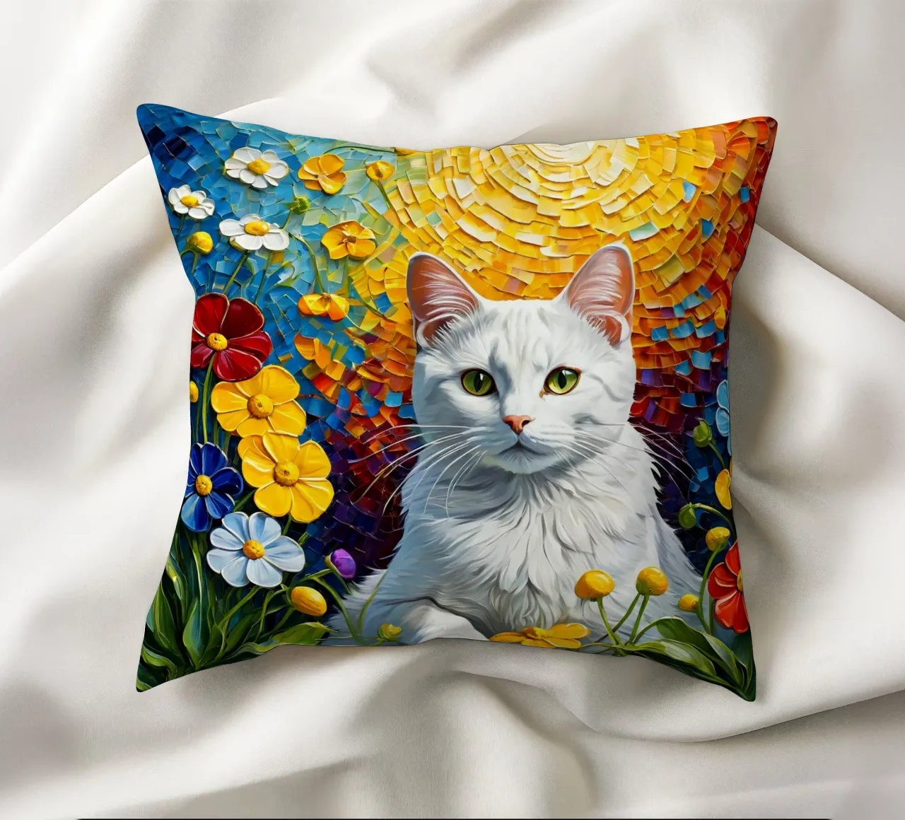 Gatto con fiore cuscino da Purrfect Whiskers Art