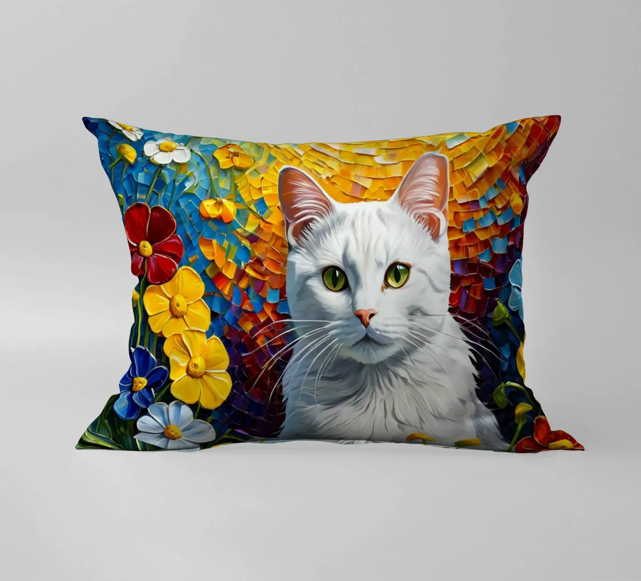 Gatto con fiore cuscino da Purrfect Whiskers Art