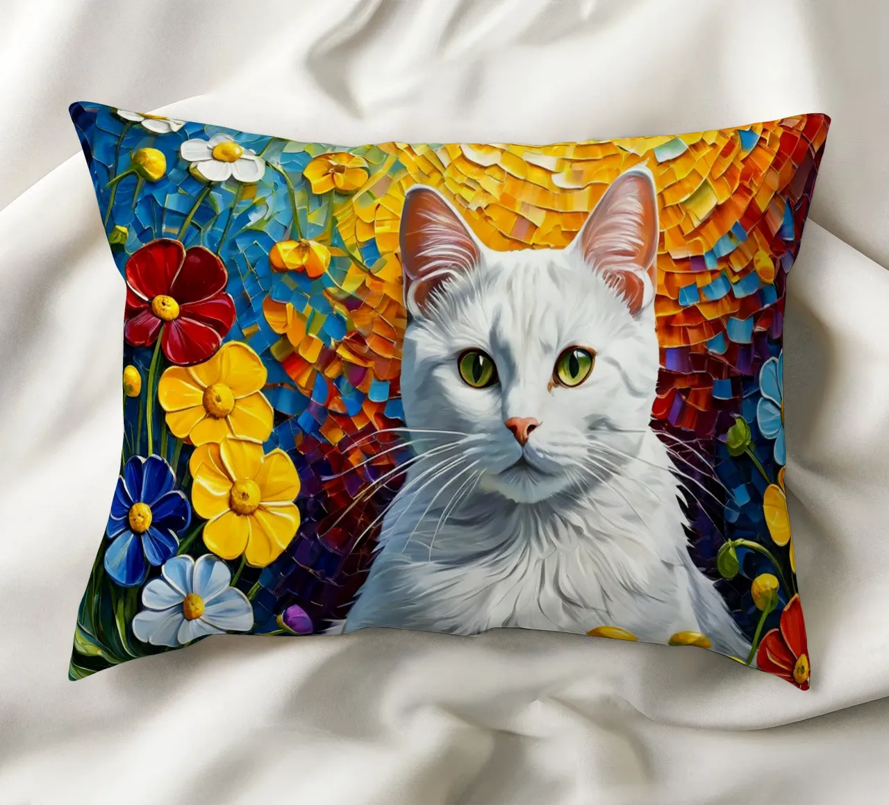 Gatto con fiore cuscino da Purrfect Whiskers Art