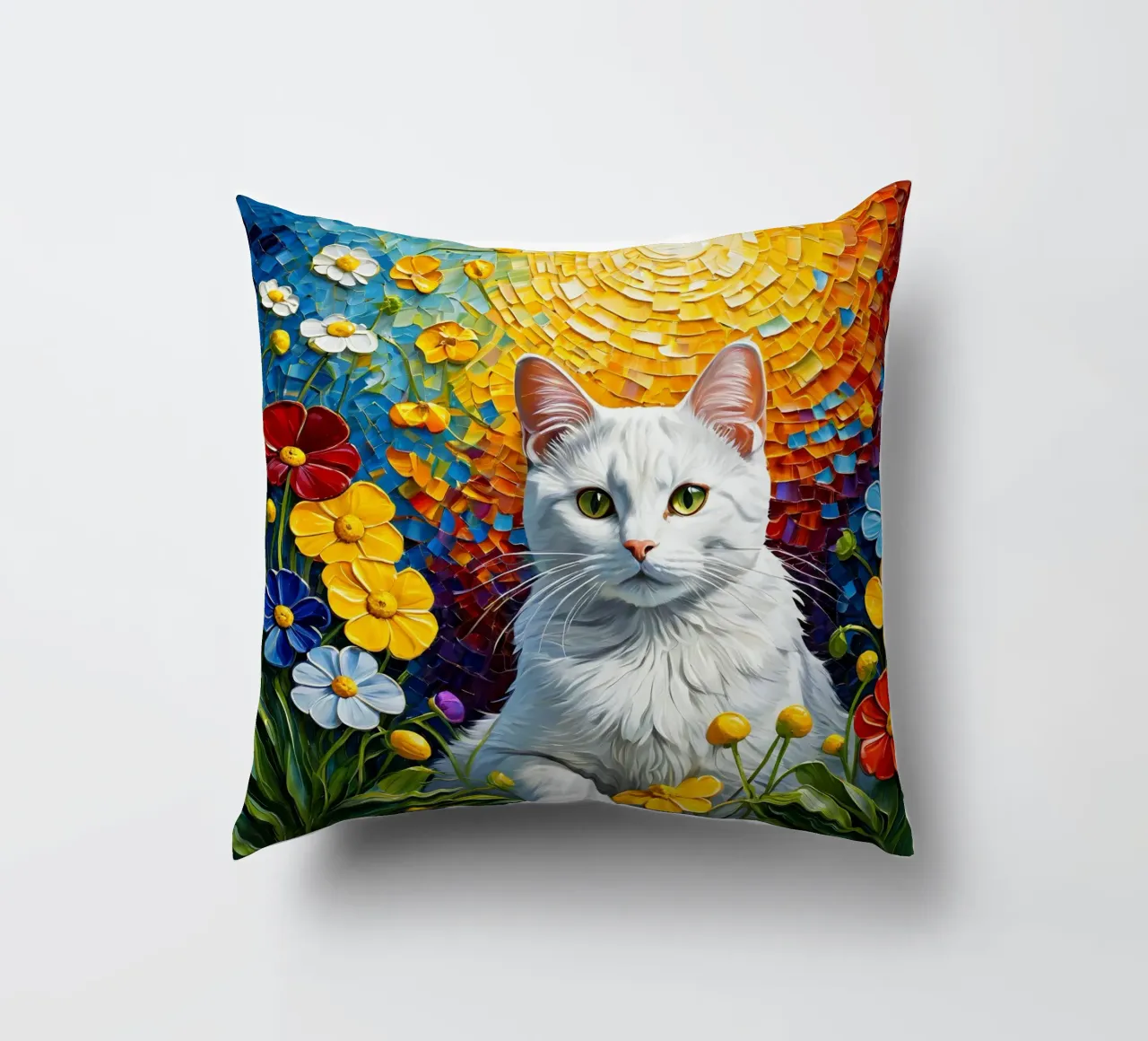 Gatto con fiore cuscino da Purrfect Whiskers Art