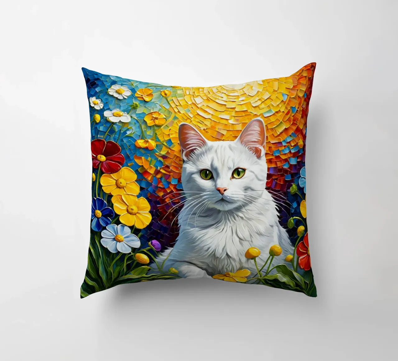 Gatto con fiore cuscino da Purrfect Whiskers Art