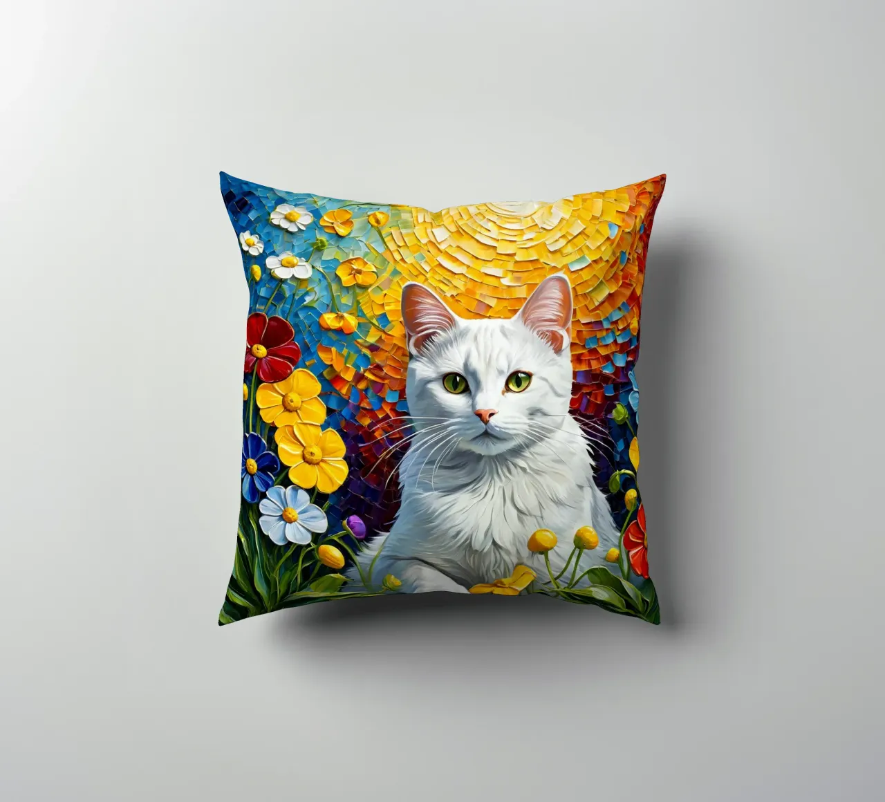 Gatto con fiore cuscino da Purrfect Whiskers Art