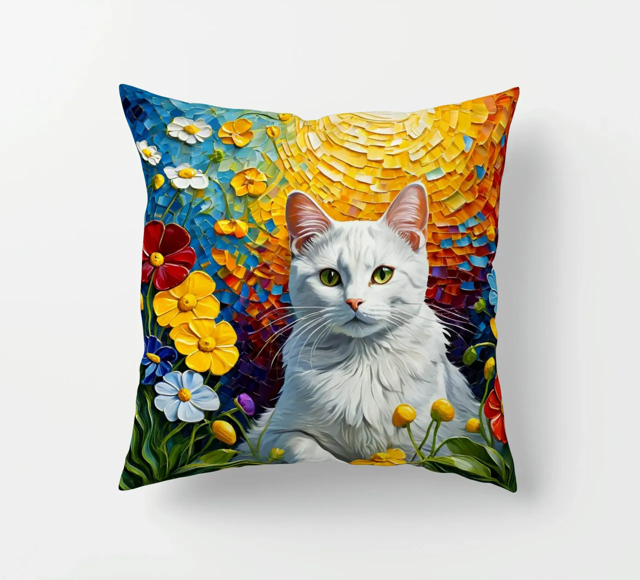 Gatto con fiore cuscino da Purrfect Whiskers Art