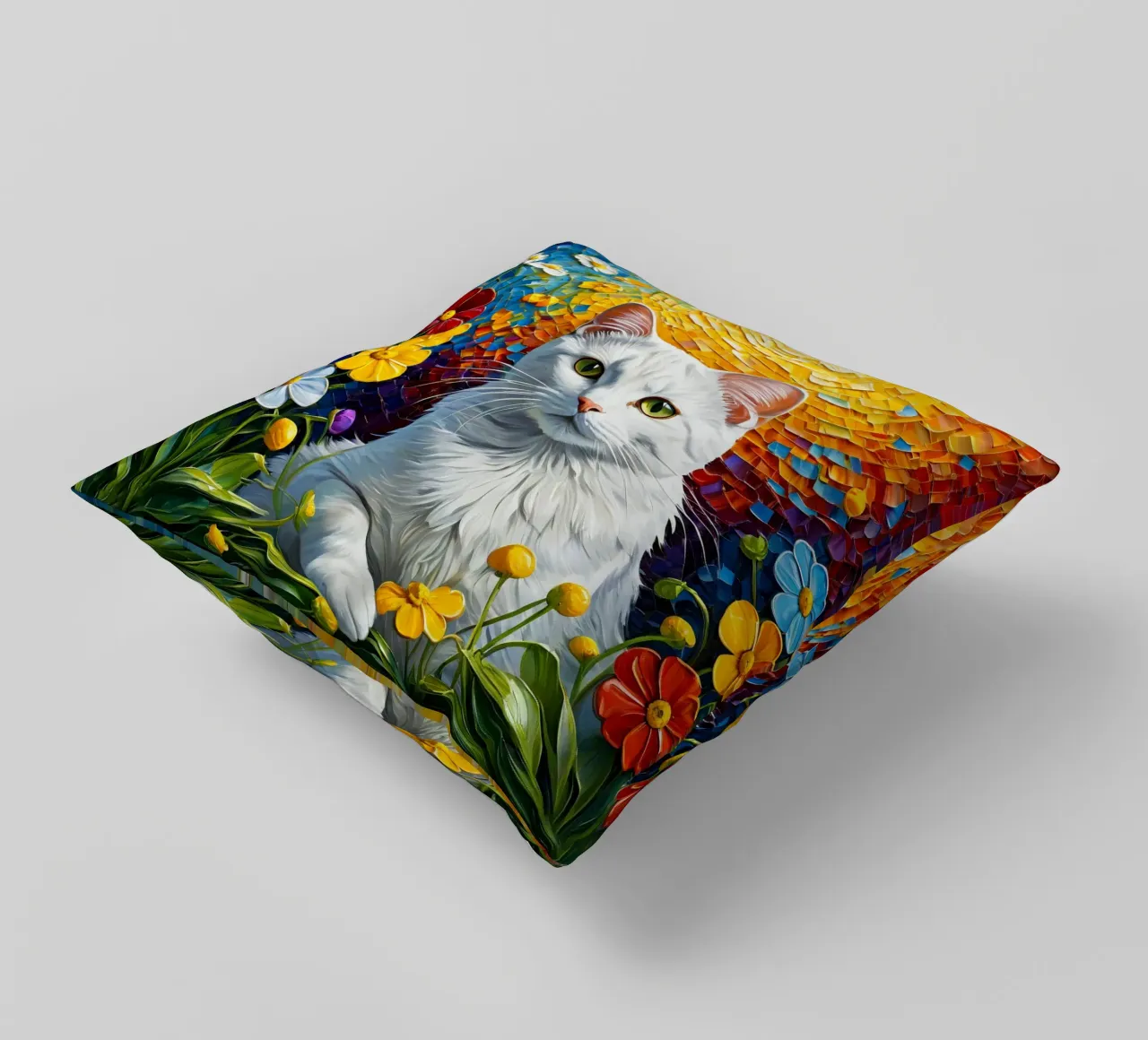Gatto con fiore cuscino da Purrfect Whiskers Art