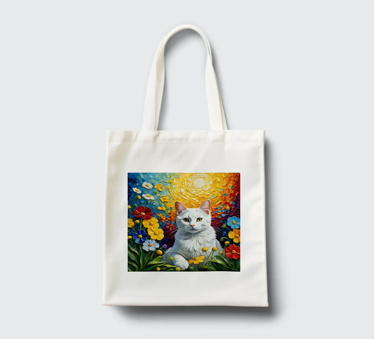 Gatto con fiore borsa in juta da Purrfect Whiskers Art