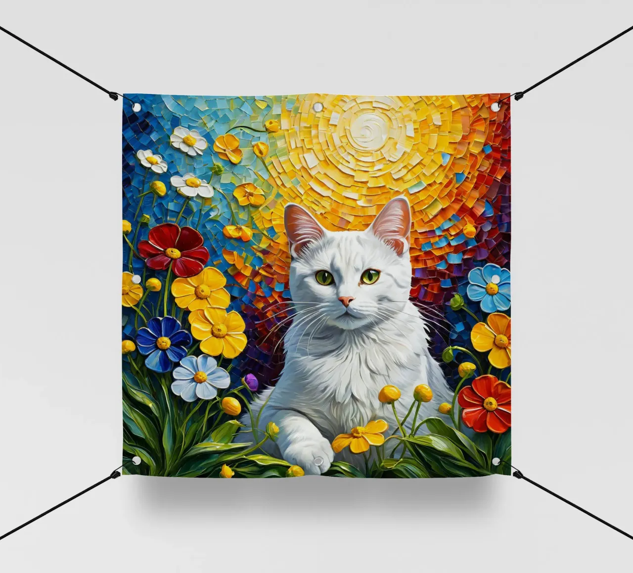 Gatto con fiore telo in pvc da Purrfect Whiskers Art