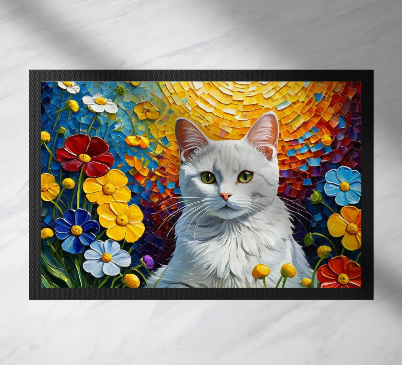 Gatto con fiore zerbino da Purrfect Whiskers Art
