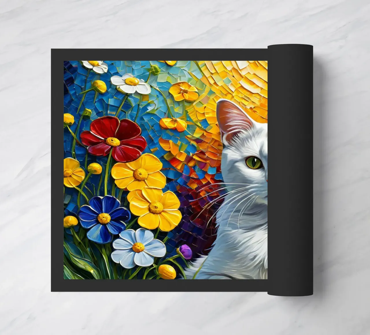 Gatto con fiore zerbino da Purrfect Whiskers Art