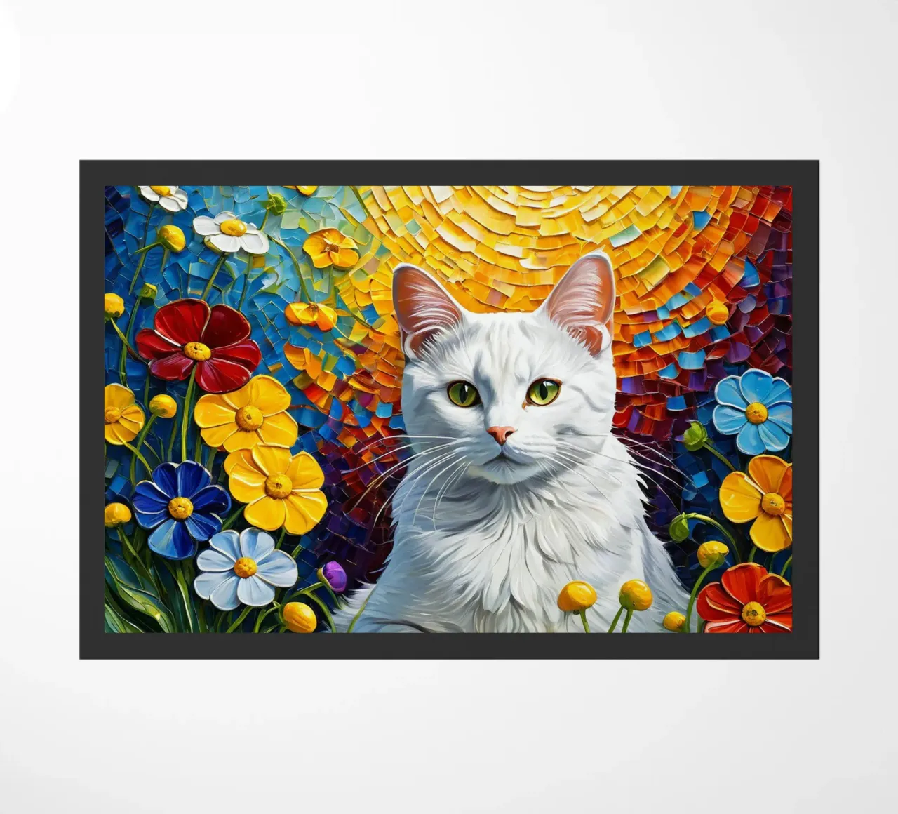 Gatto con fiore zerbino da Purrfect Whiskers Art