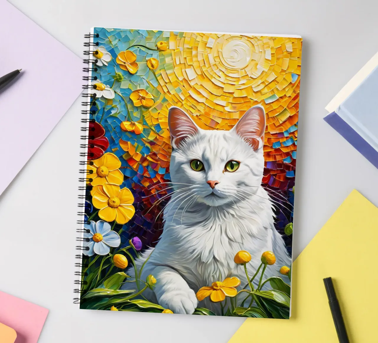 Cat with flower spiral notebook by Purrfect Whiskers Art