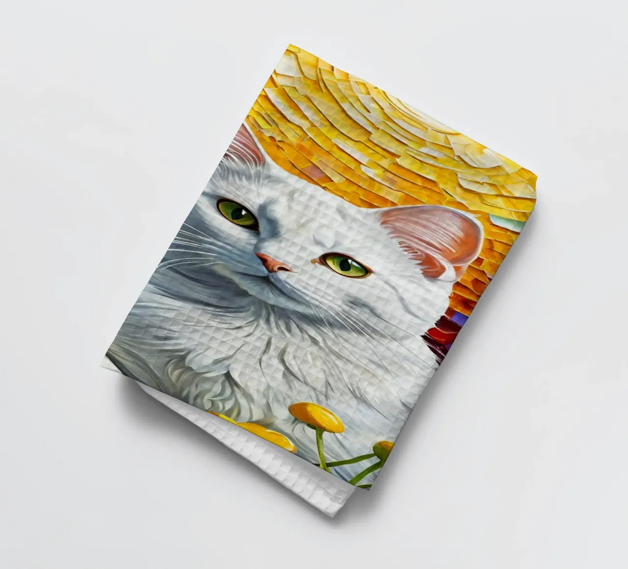 Gatto con fiore canovaccio da cucina da Purrfect Whiskers Art