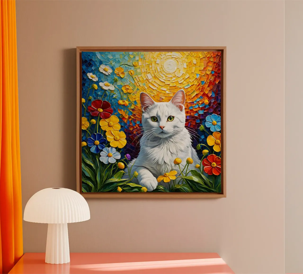 Gatto con fiore tela con Cornice a cassetta da Purrfect Whiskers Art