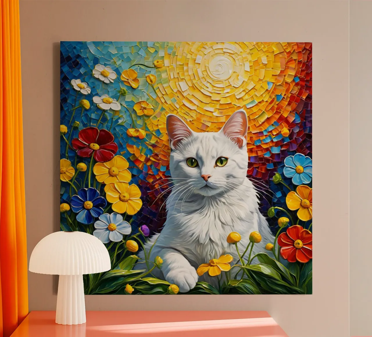 Gatto con fiore tela con Cornice a cassetta da Purrfect Whiskers Art