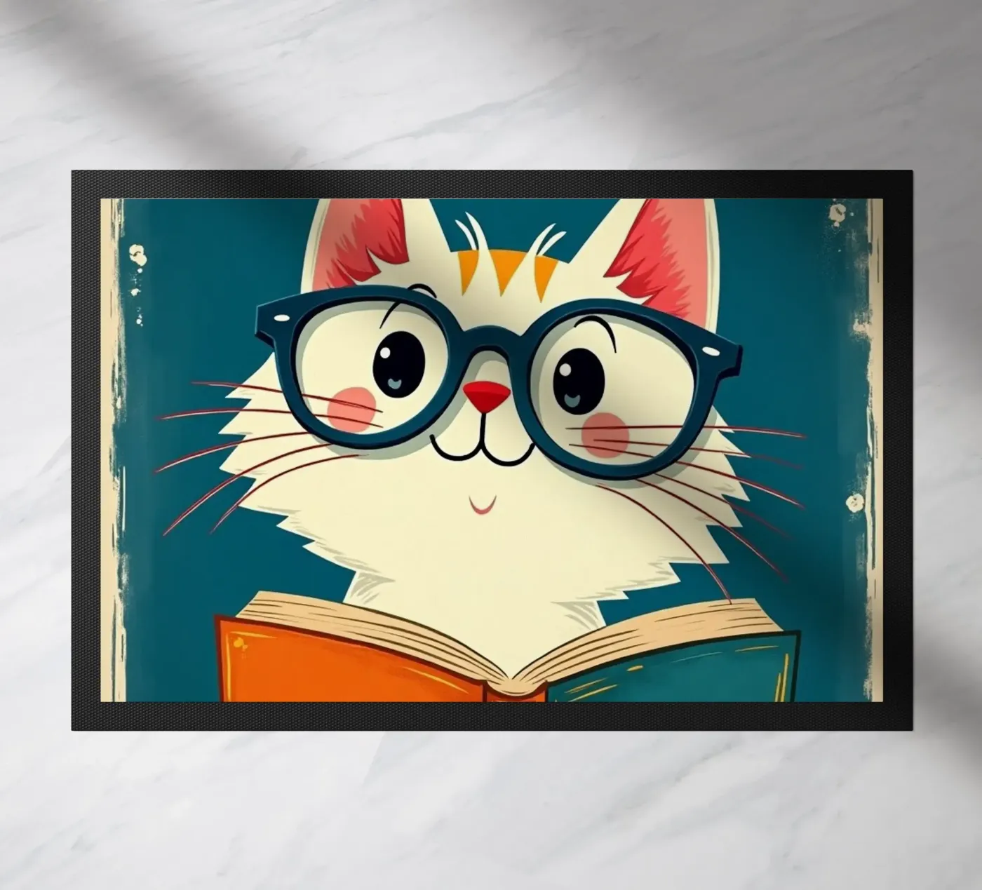 Cat Reading Fußmatte von Purrfect Whiskers Art