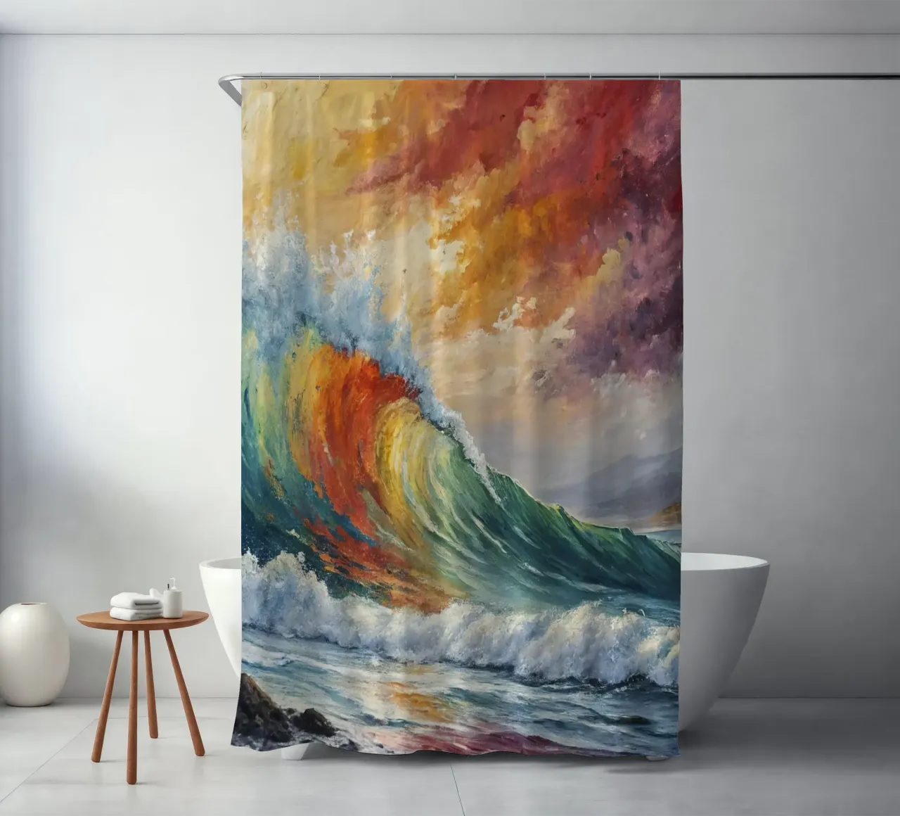 The rainbow of the waves II shower curtain by 🎨 Point and Art
