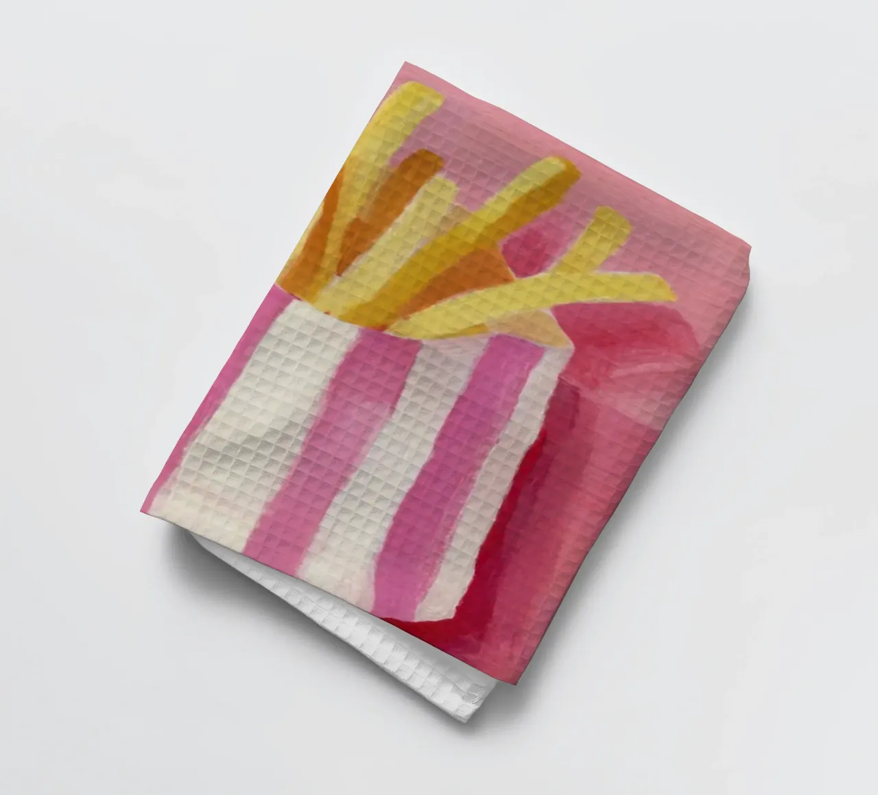 Patatine fritte Borsa a righe rosa Illustrazione alimentare pop art canovaccio da cucina da Modern Muse