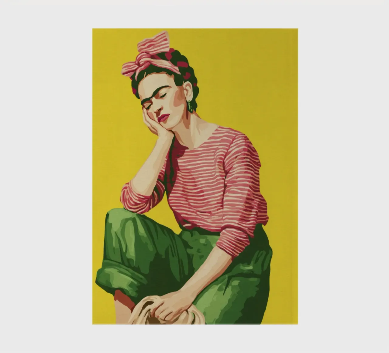 Ragazza bohémien con camicia a righe pantaloni verdi su giallo diario da Modern Muse