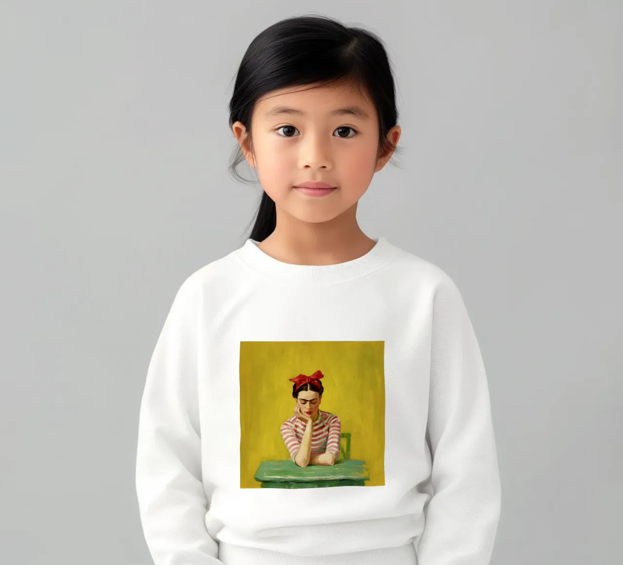 Fille mexicaine avec un nœud rouge à une table verte, Retro Vibes sweat enfant de Modern Muse