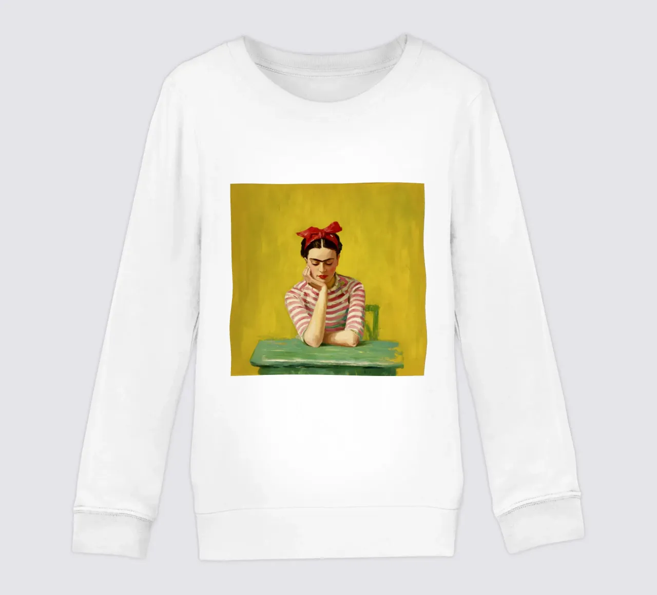 Fille mexicaine avec un nœud rouge à une table verte, Retro Vibes sweat enfant de Modern Muse