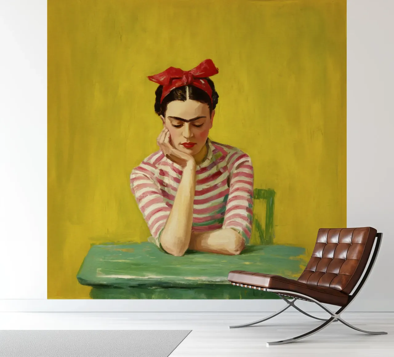 Mexican Girl with Red Bow at Green Table, Retro Vibes photo wallpaper by Modern Muse