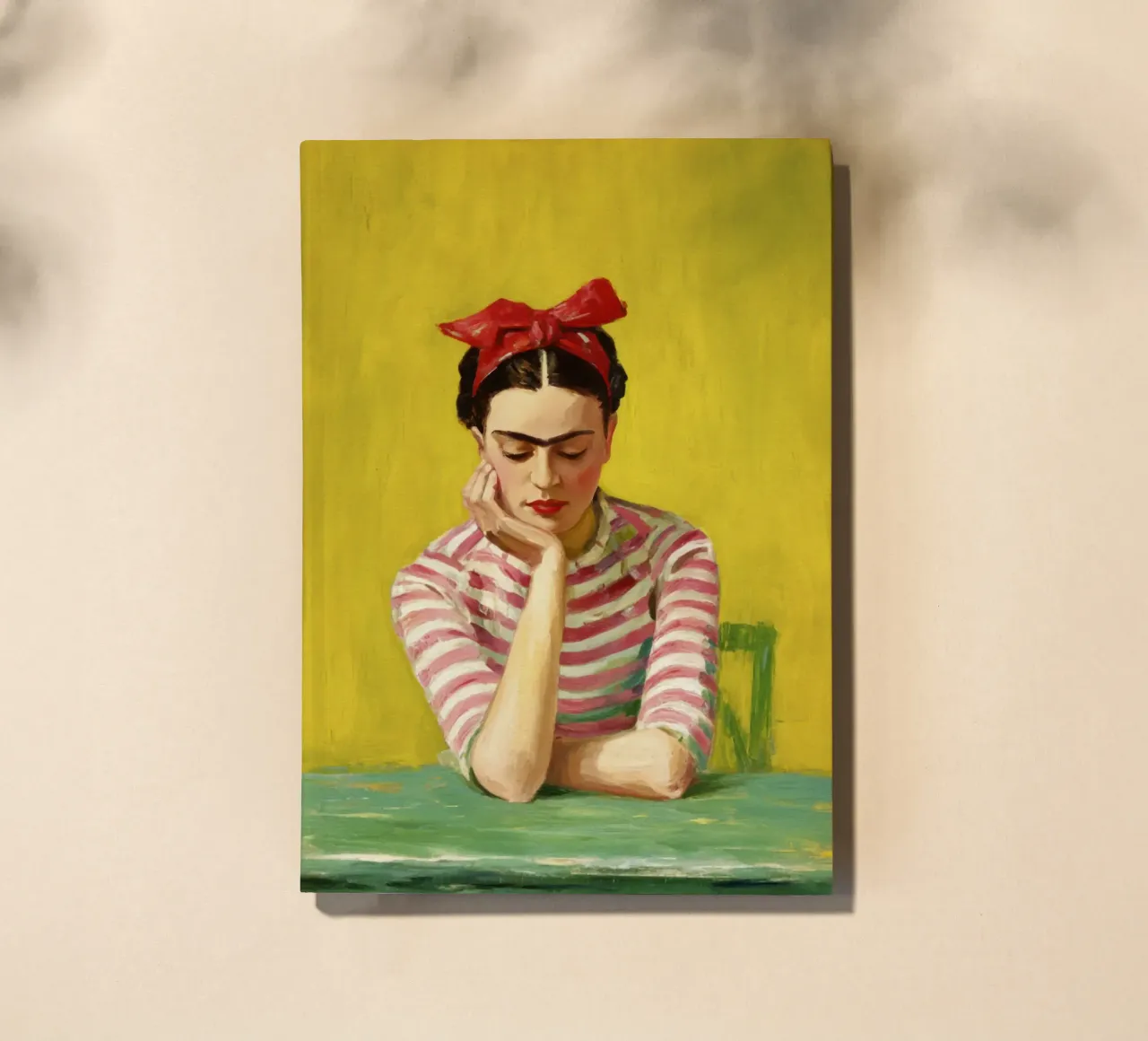 Bohemian Girl with Red Bow at Green Table, Retro Vibes notebook by Modern Muse