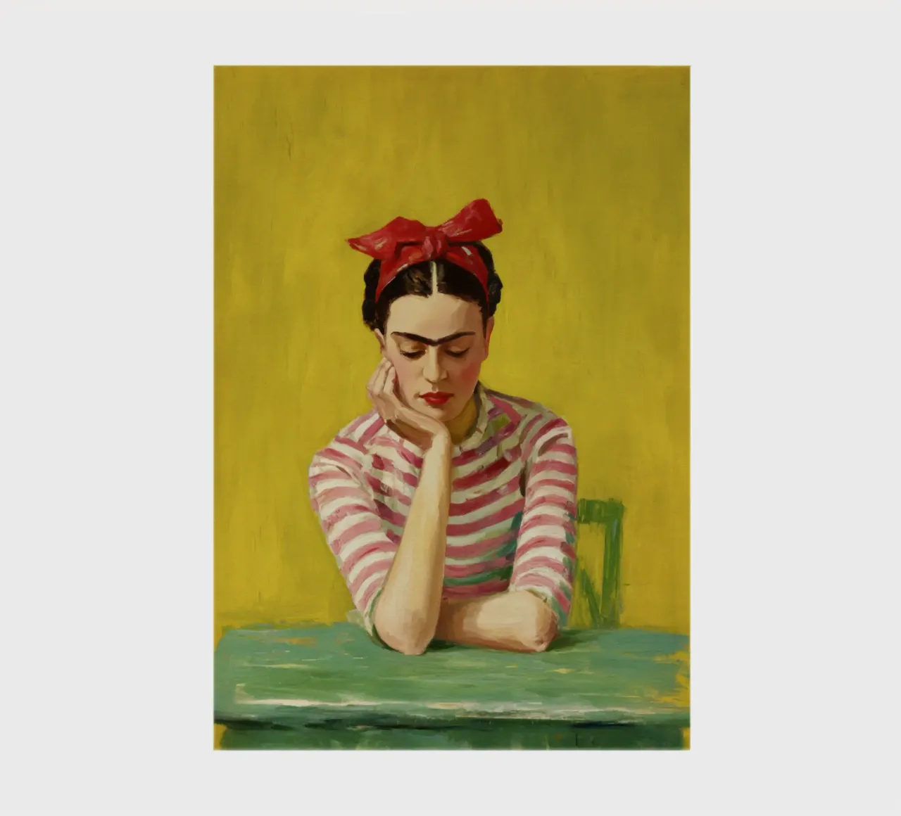 Bohemian Girl with Red Bow at Green Table, Retro Vibes notebook by Modern Muse