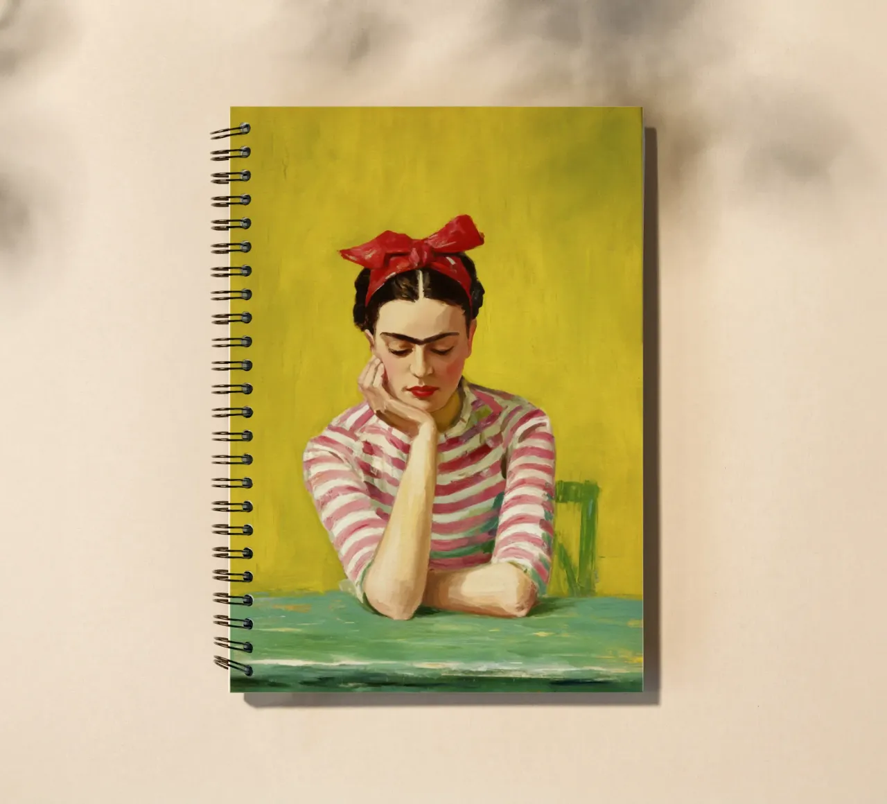 Bohemian Girl mit roter Schleife am grünen Tisch, Retro Vibes Ringbuch von Modern Muse