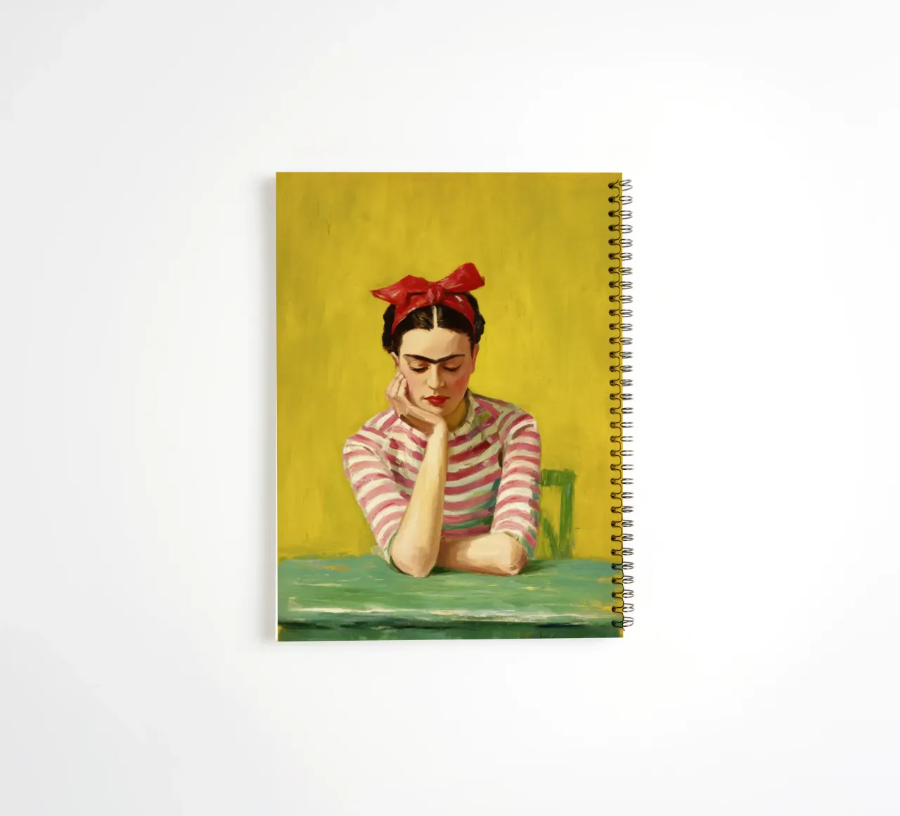 Bohemian Girl mit roter Schleife am grünen Tisch, Retro Vibes Ringbuch von Modern Muse