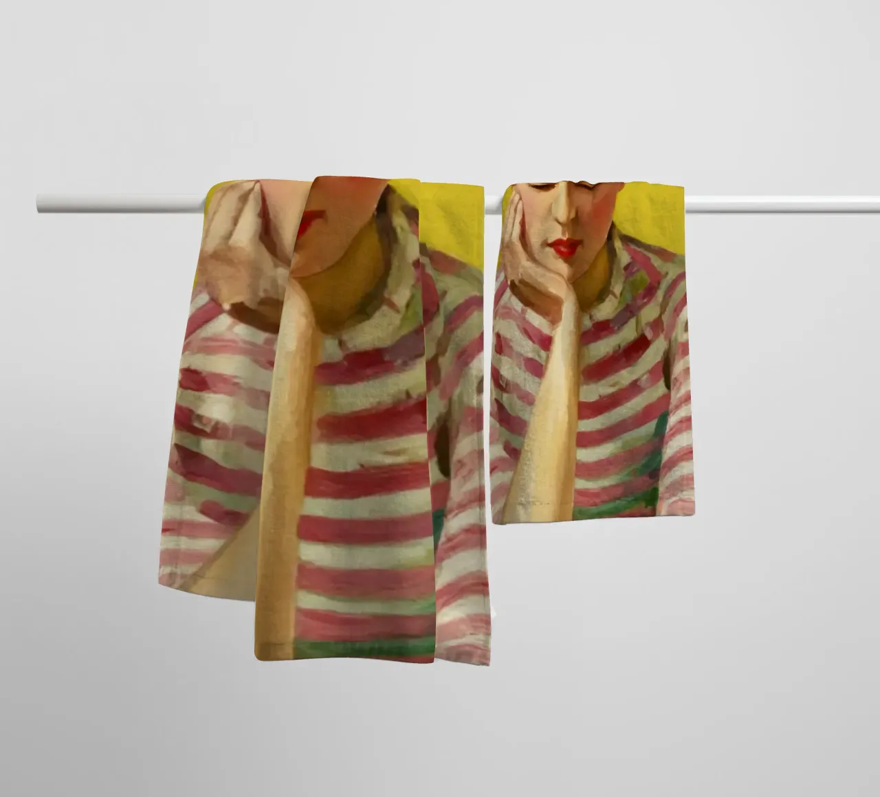 Bohemian Girl with Red Bow at Green Table, Retro Vibes towel by Modern Muse