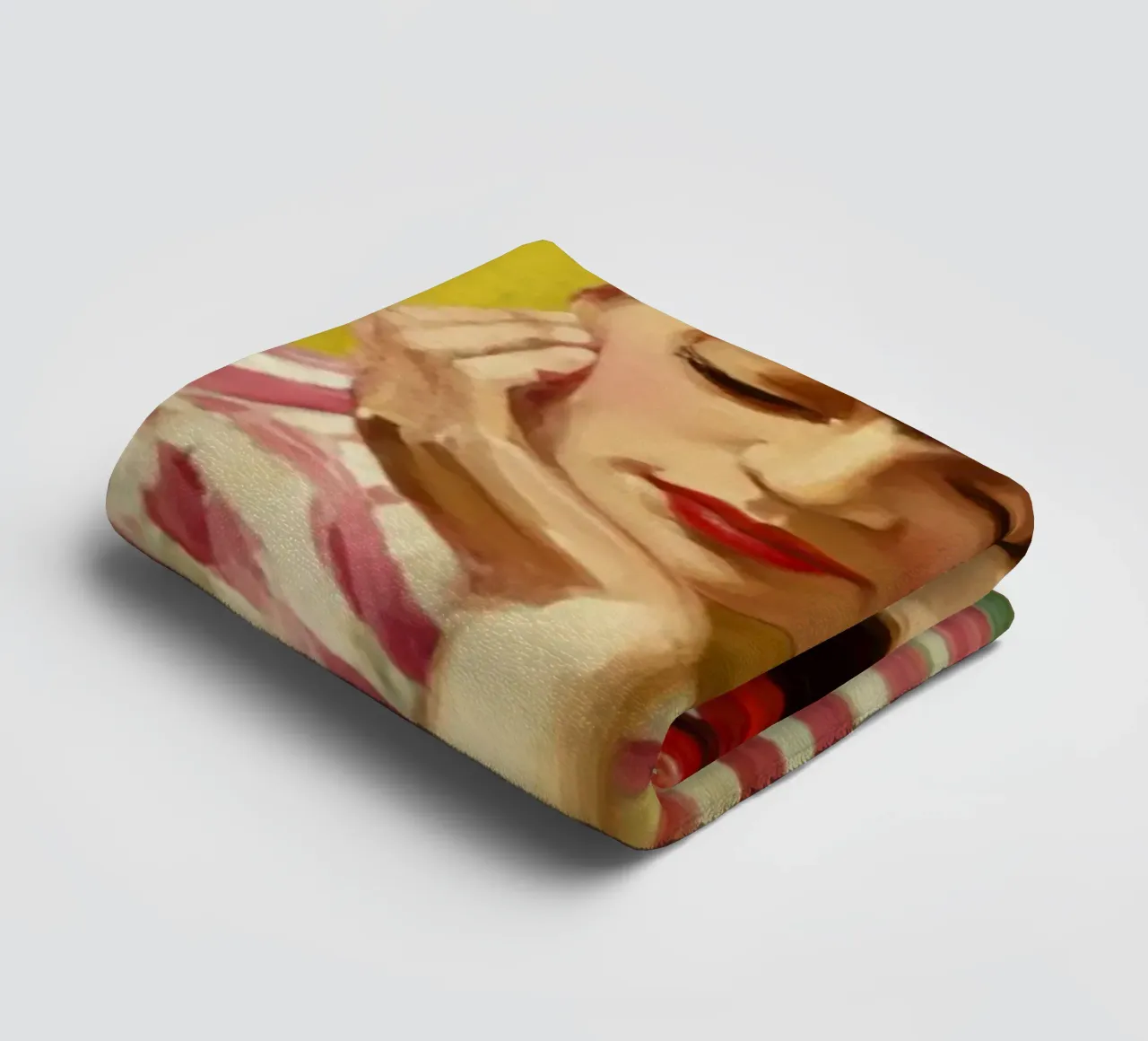 Bohemian Girl with Red Bow at Green Table, Retro Vibes towel by Modern Muse