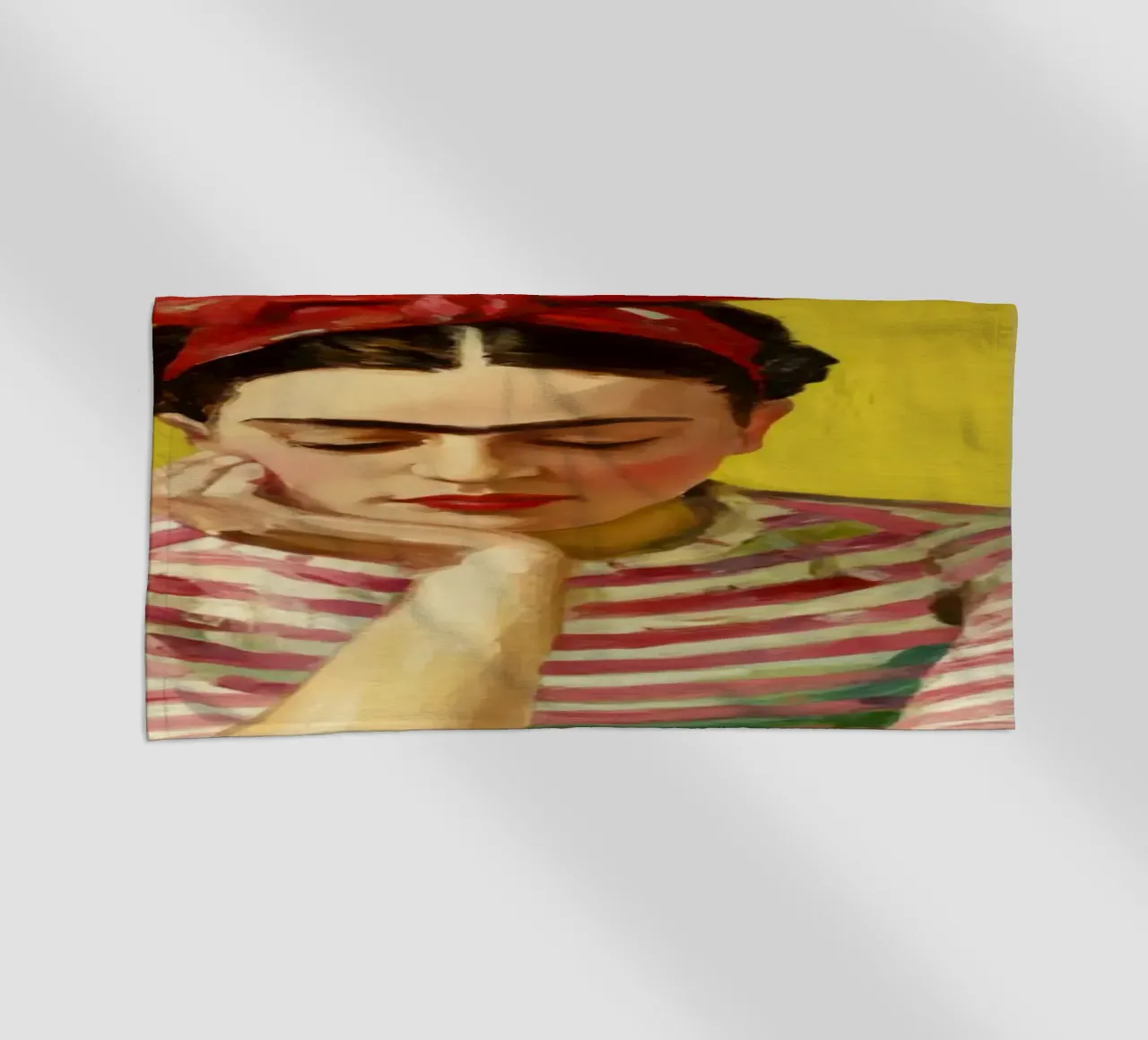 Fille mexicaine avec un nœud rouge à une table verte, Retro Vibes serviette de plage de Modern Muse