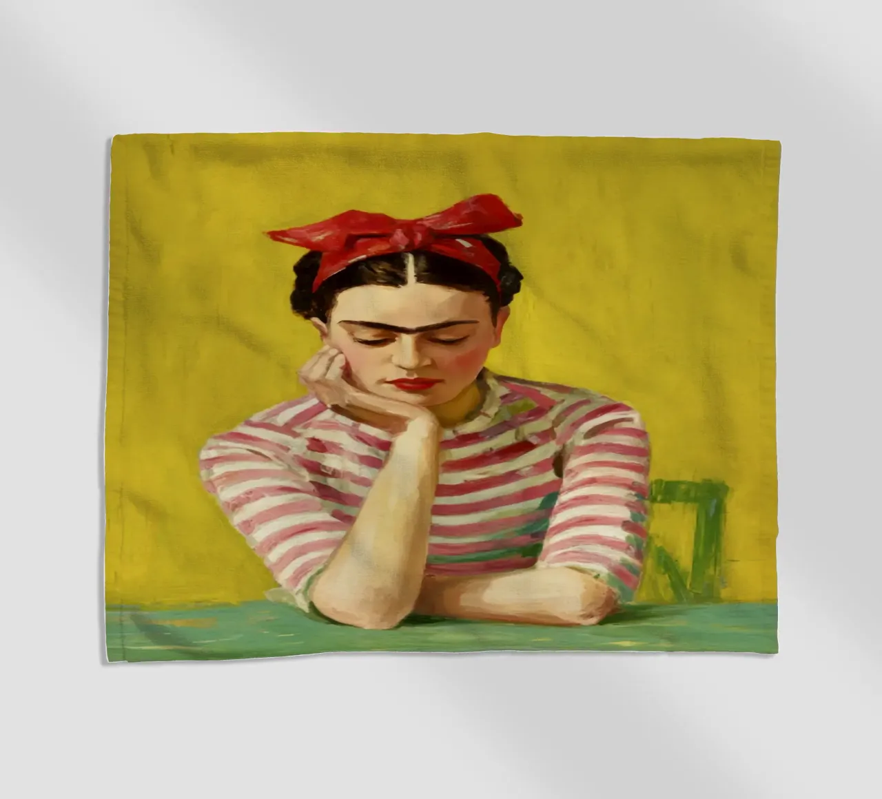 Fille mexicaine avec un nœud rouge à une table verte, Retro Vibes serviette de plage de Modern Muse