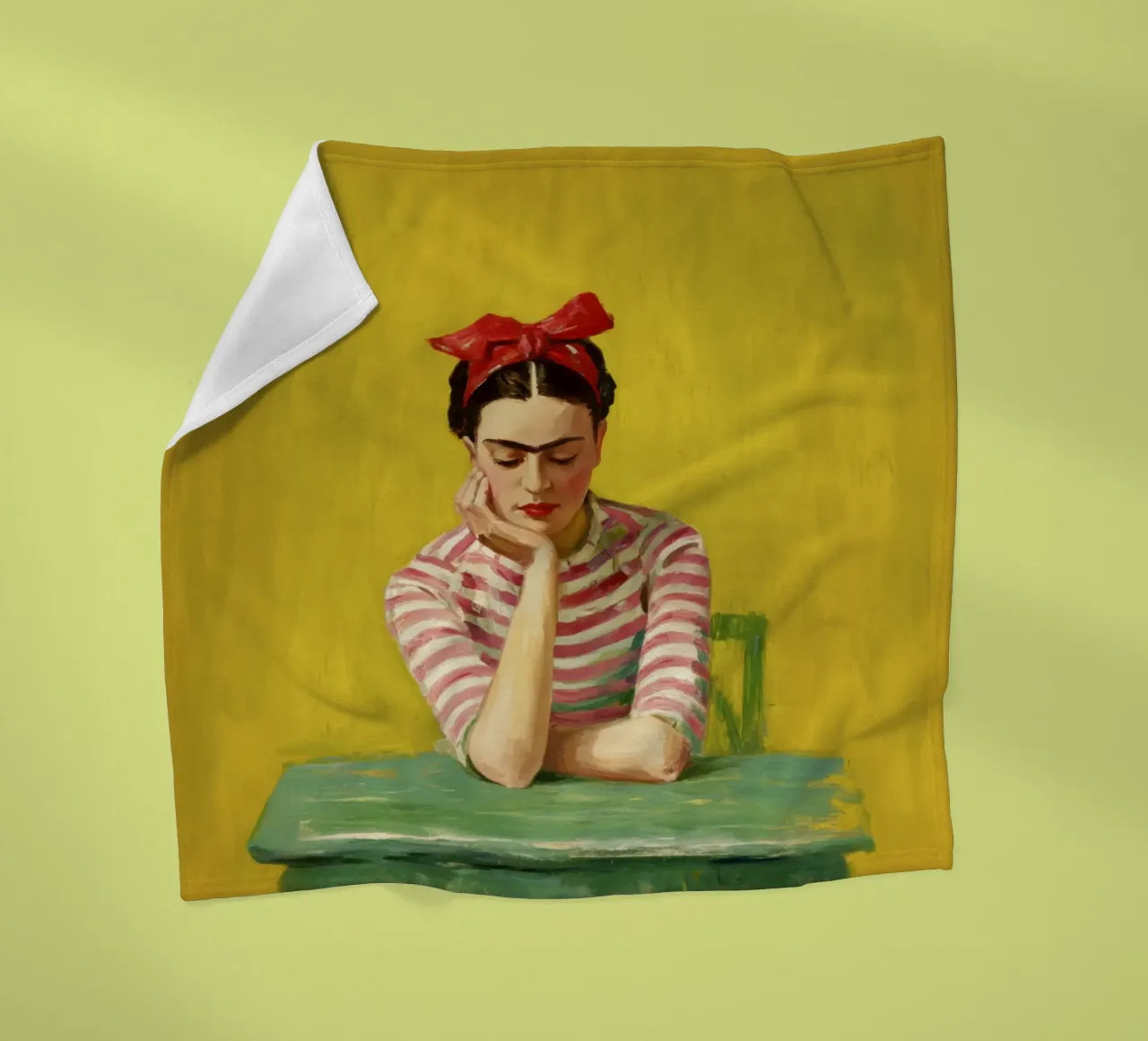 Fille mexicaine avec un nœud rouge à une table verte, Retro Vibes plaid polaire de Modern Muse
