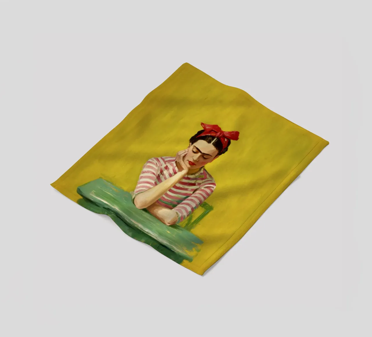 Fille mexicaine avec un nœud rouge à une table verte, Retro Vibes plaid polaire de Modern Muse