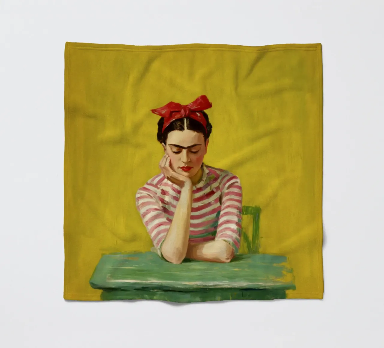 Fille mexicaine avec un nœud rouge à une table verte, Retro Vibes plaid polaire de Modern Muse