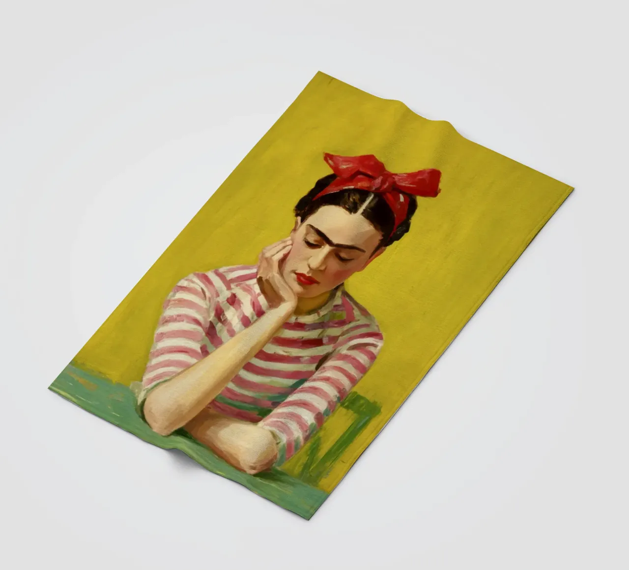 Fille mexicaine avec un nœud rouge à une table verte, Retro Vibes plaid polaire de Modern Muse