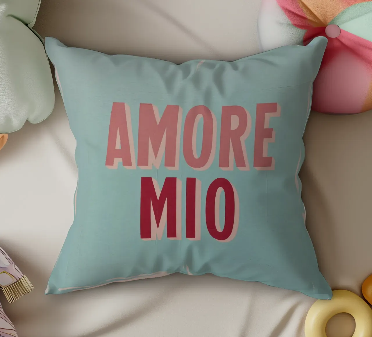 Amore Mio Tipografia Forme Pastello Arte Pesca Toni Grigi cuscino da Modern Muse