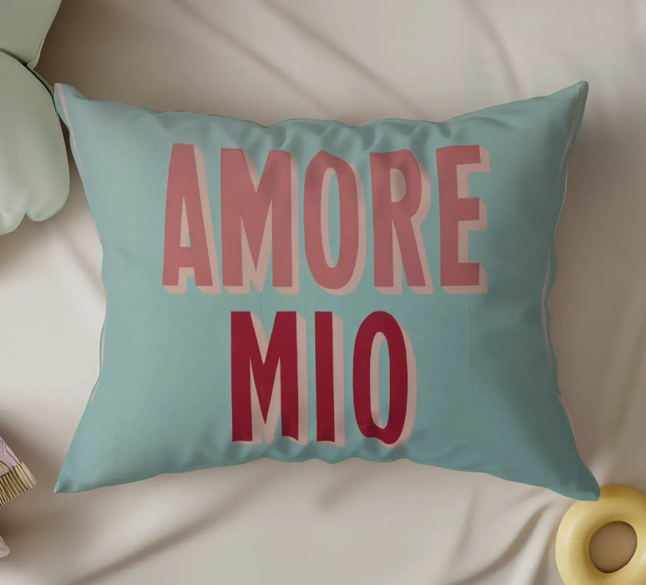 Amore Mio Tipografia Forme Pastello Arte Pesca Toni Grigi cuscino da Modern Muse