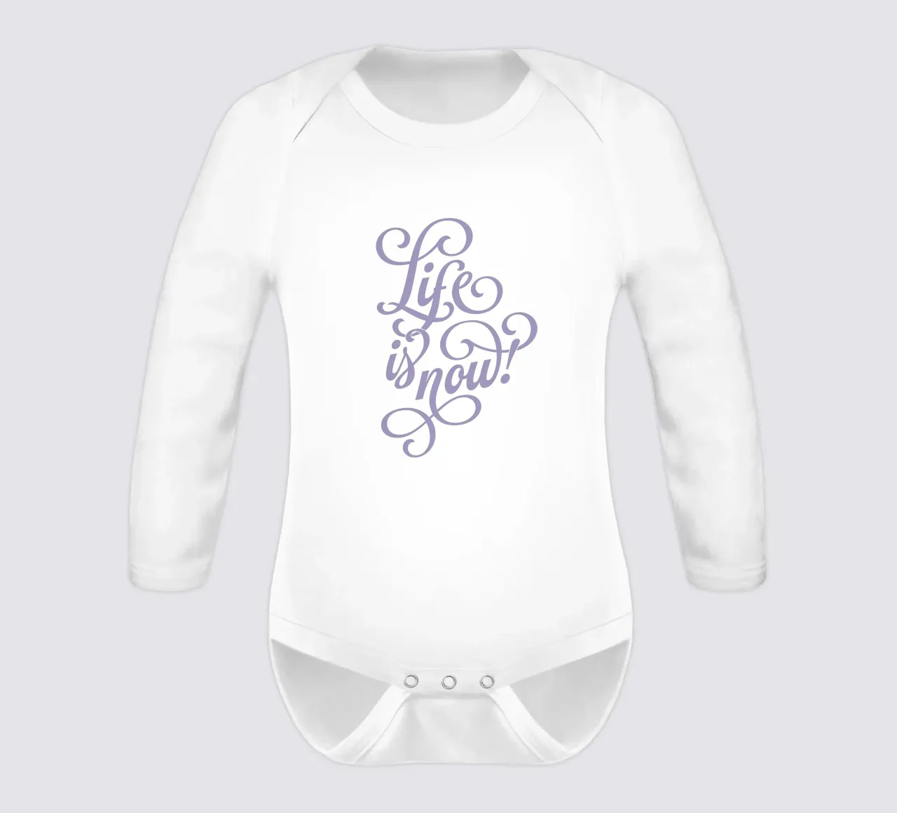 Life is now! long-sleeve baby romper by Suuuper Prints