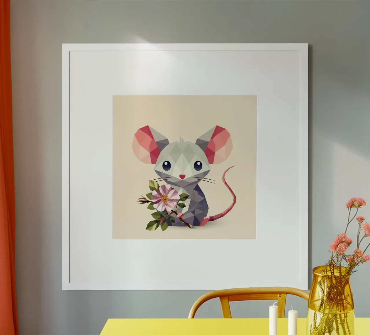 Souris avec une fleur - doux motif pour enfants poster avec cadre en plastique de namosh