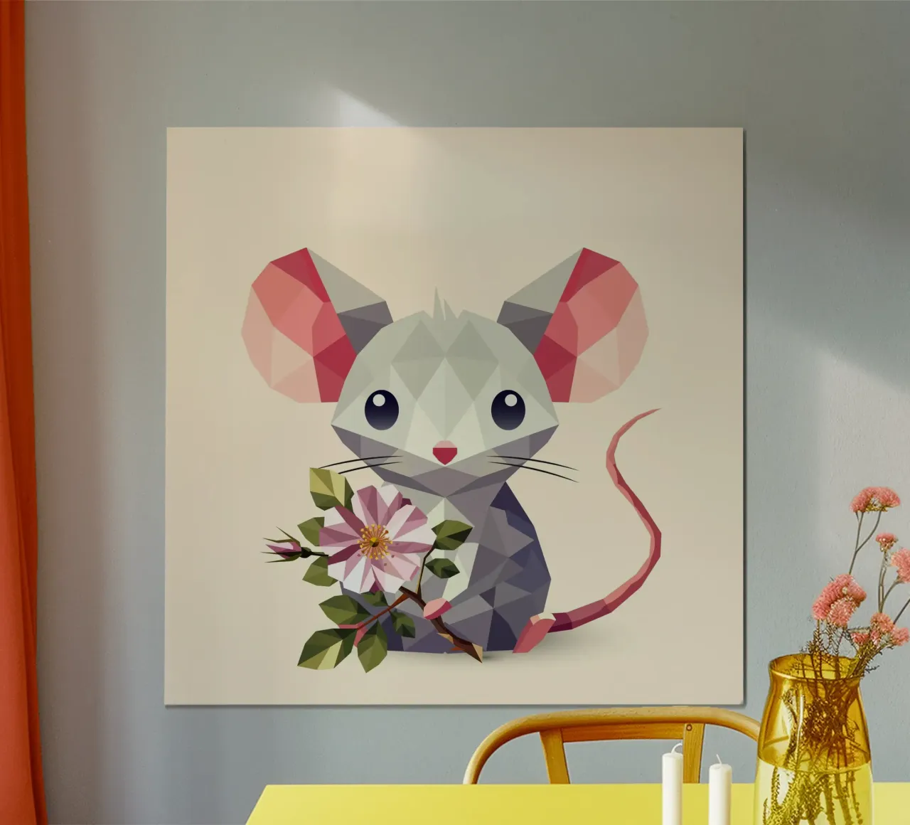 Souris avec une fleur - doux motif pour enfants poster avec cadre en plastique de namosh