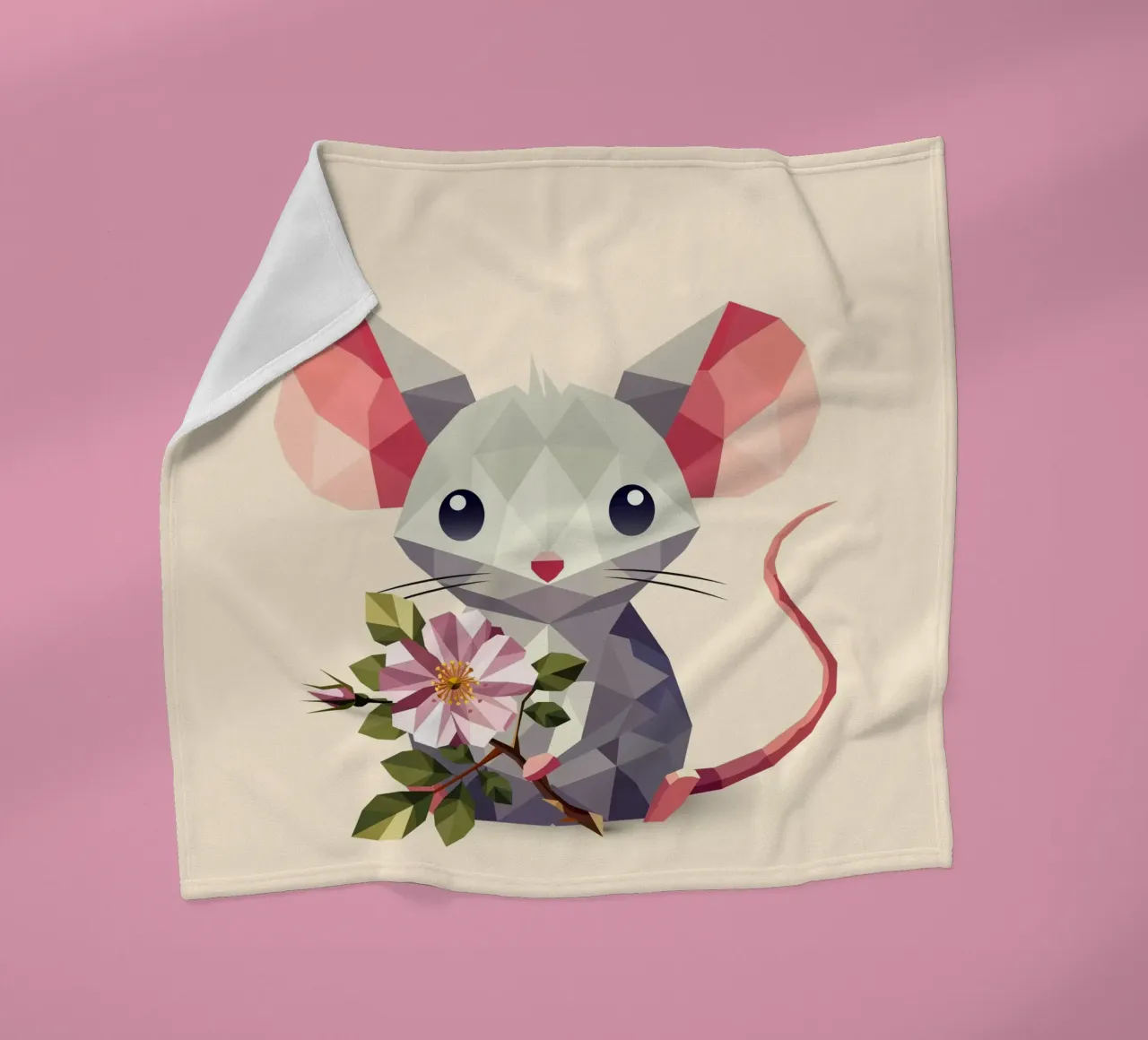 Mouse with flower - cute children's motif fleece blanket by namosh