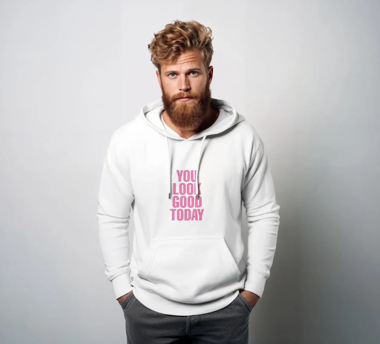 Stampa tipografica positiva "You Look Good Today" in rosa verde felpa con cappuccio da THE MOTIVATED TYPE