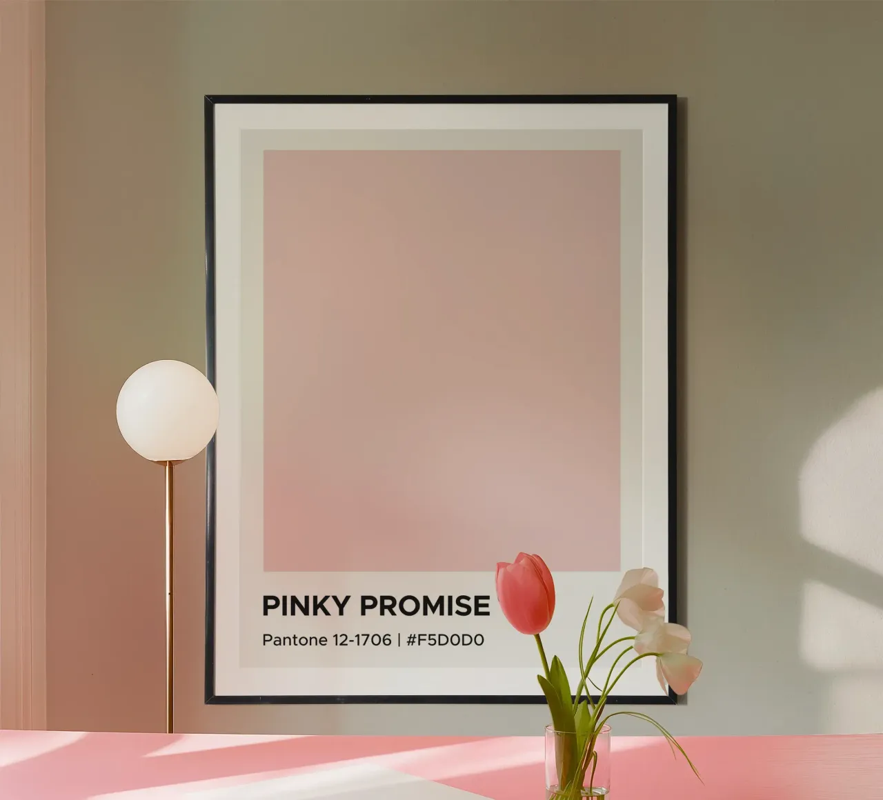 Promessa rosa Pantone poster con telaio in legno da Paigaam Studio