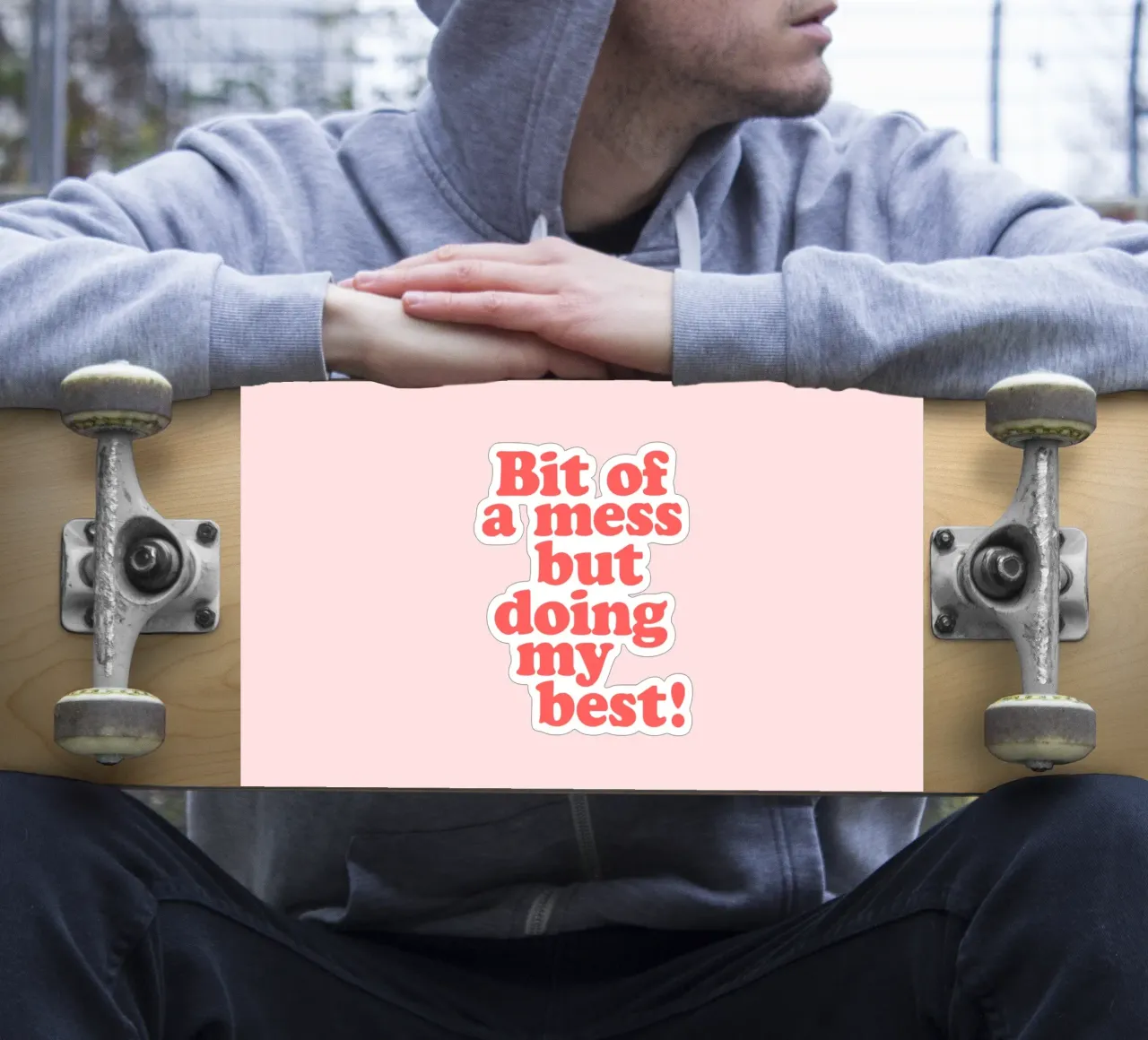 Bit of a Mess But Doing my Best Red Pink Typography Print sticker by THE MOTIVATED TYPE