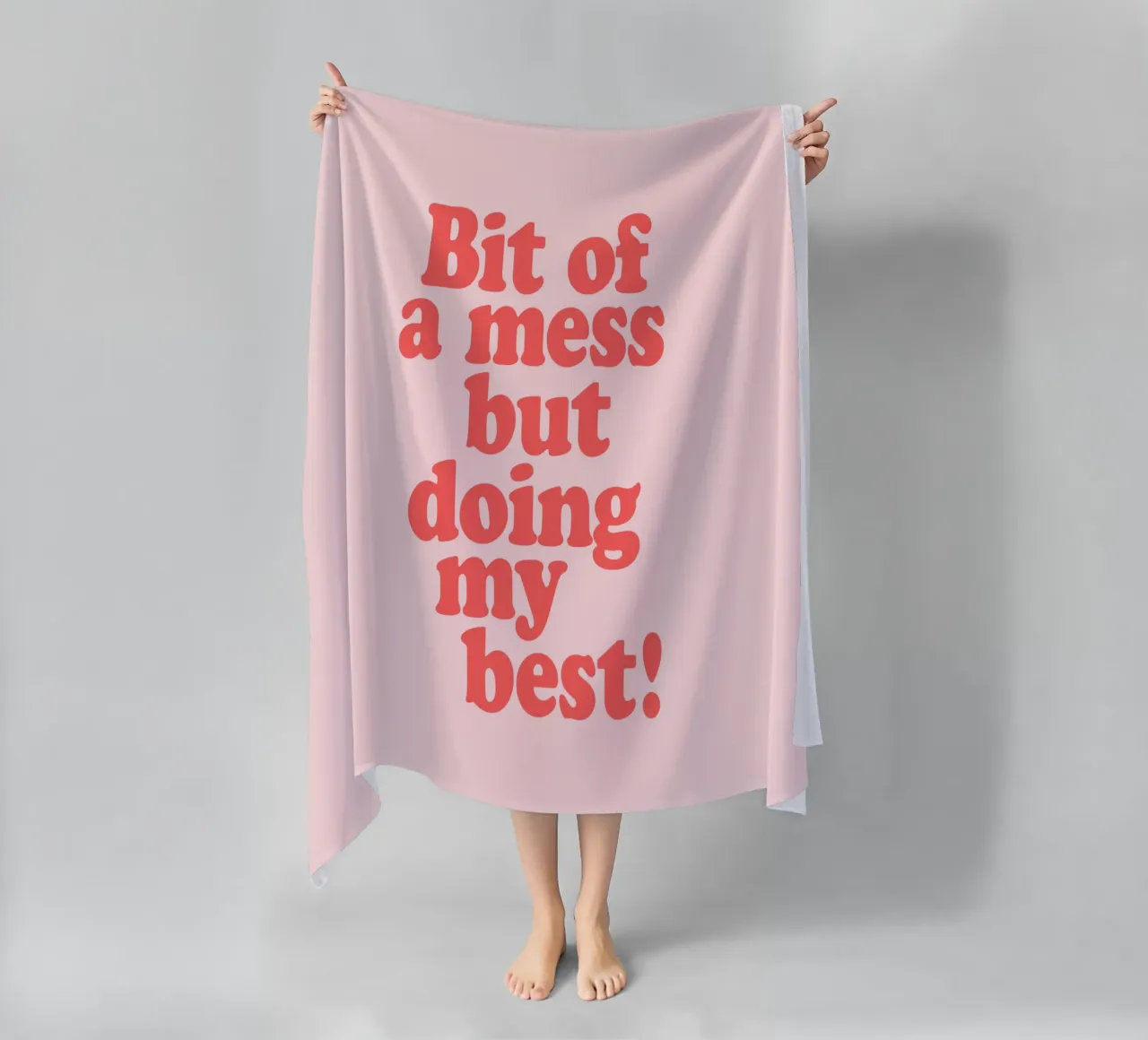 Bit of a Mess But Doing my Best Red Pink Typography Print beach towel by THE MOTIVATED TYPE
